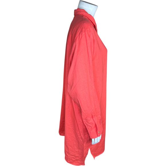 Encore by Idina Menzel Coral Linen Blend Tunic Shirt Dress LP NWOT Button-Front - Picture 6 of 13